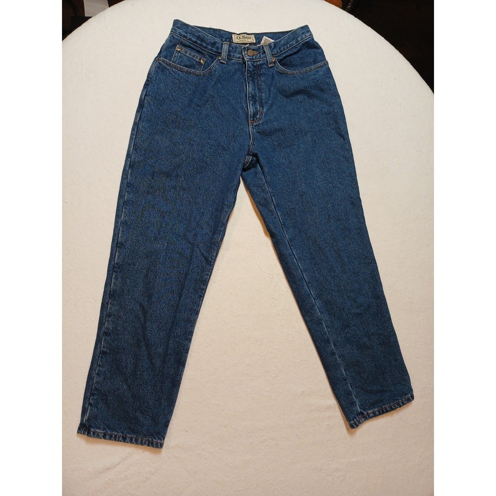 VTG LL Bean Flannel Lined Relaxed Jeans Womens 10 PET Plaid High Rise Mom Denim